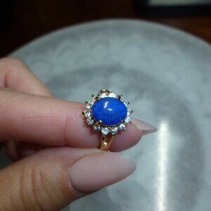 18K EP Gold Lapis Lazuli Cubic Zirconia Ring Size 8
